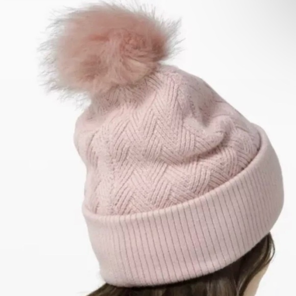 lululemon athletica Accessories - Lululemon Beanie Hat Pom Pom Chevron Knit Faux Fur NEW